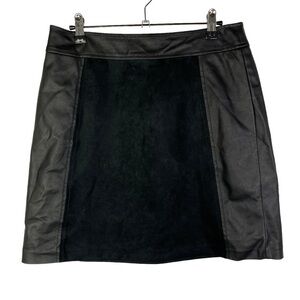 Ann Taylor LOFT Black Faux Leather Panel A-Line Mini Skirt 6